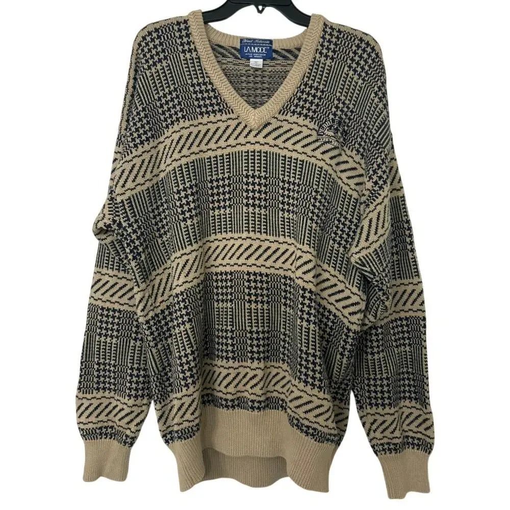 Vintage La Mode Pebble Beach Intarsia Sweater XL 90s Golf Coastal Grandpa Cotton